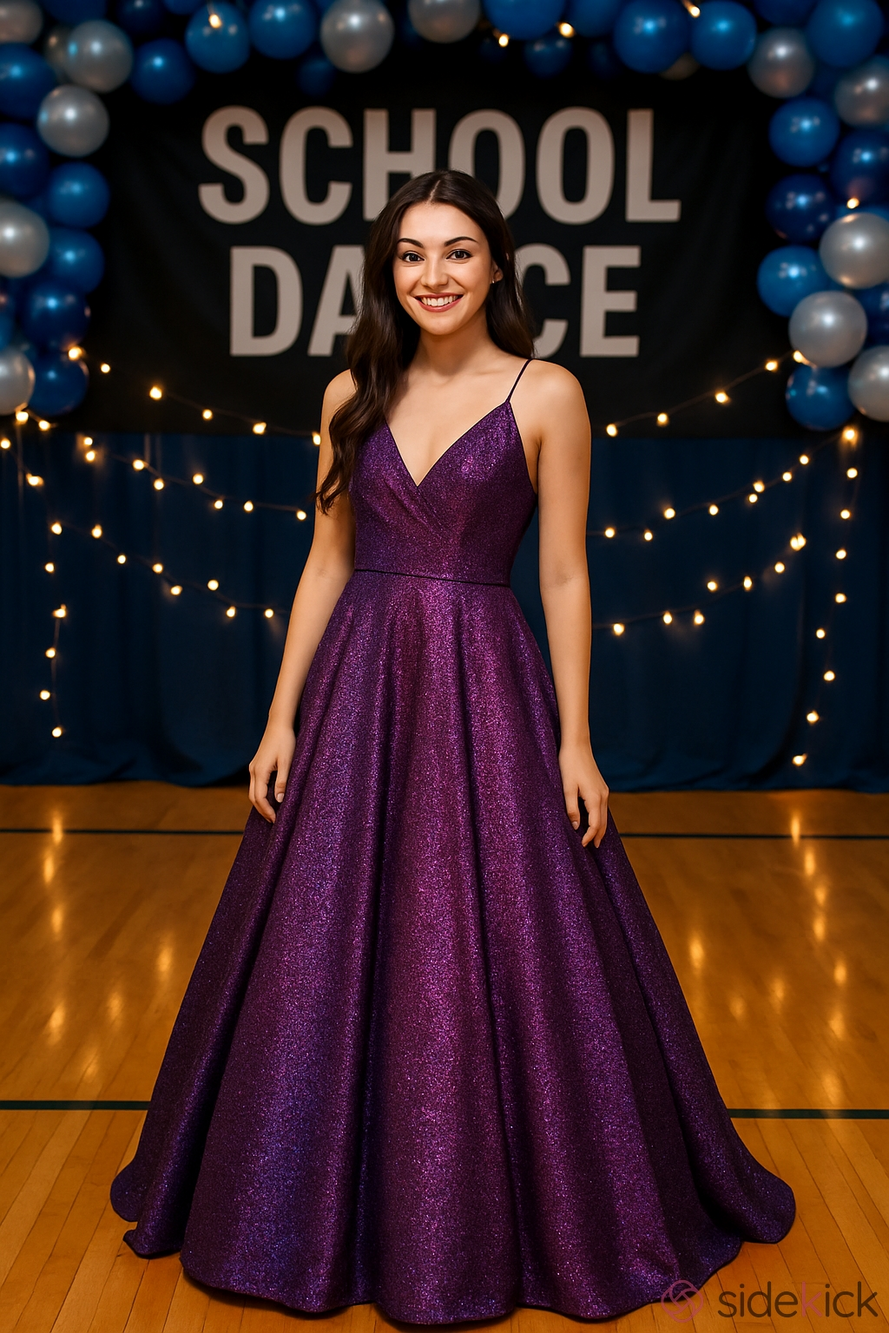 City Studios Sparkle V-Neck Purple Prom Gown Size 1/2 - Picture 1 of 4